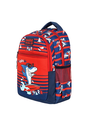Waddell Lisanslı Lacivert-kırmızı Köpekbalığı Desenli Erkek Çocuk İlkokul Sırt Çantası Ve Beslenme Çantası