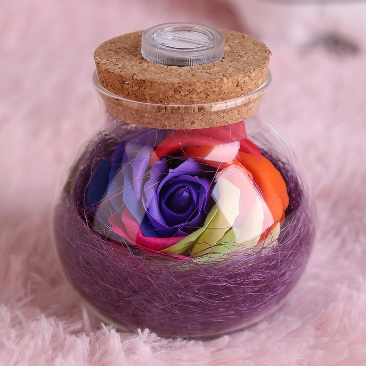 Hangfox Mor Renkli Ölümsüz Gül Işıklı Şişe, 13 Renkli Rgb Led Ve Uzaktan Kumanda İle Ev Dekorasyonu Hediyesi Mor