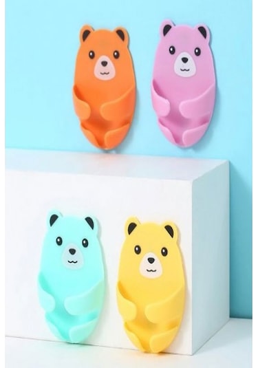 Ayıcık Desenli Çok Amaçlı 4 Lü Fiş Tutucu Kablo Tutucu Yapışkanlı