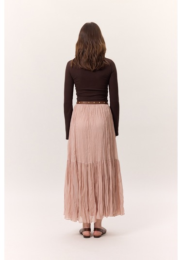 Crush Piliseli Uzun Etek Pudra Pudra