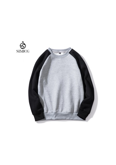 Erkek İlkbahar Ve Sonbahar Renk Bloklu Yuvarlak Yakalı Uzun Kollu Sweatshirt Açık Gri