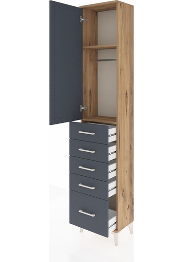 Arges Dolap 2 Raflı 5 Çekmeceli Tek Askılı 44x30x221 Çam-antrasit Atlas Çam