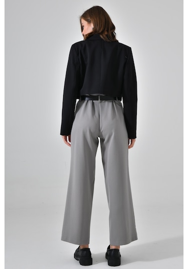 Siyah Kruvaze Crop Blazer Ceket Siyah
