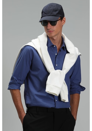 Lufian Makro Erkek Smart Gömlek Comfort Slim Fit Açık Lacivert