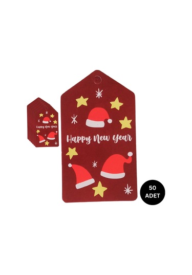 Yılbaşı Noel Şapka Temalı Hediye Etiketi, Yeniyıl Paketleme Kartı