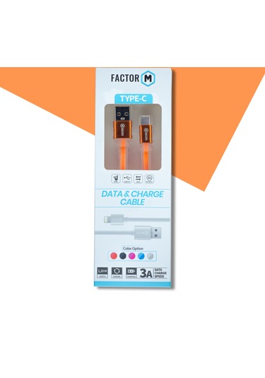 Factor-M FM-3A120TT Type-C Data Kablosu 3A 1.2 M Turuncu