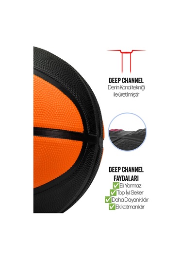 Telvesse Strong Basketbol Topu Pompalı Full Kauçuk Dayanıklı Deep Channel Kabartma No:7 B12 Turuncu