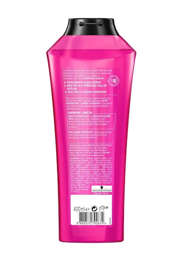 Gliss Supreme Length Uzun Saçlara Özel Şampuan 400 ml x 2 Adet