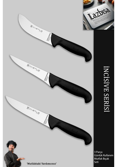 İncisive Serisi Mutfak Bıçak Seti Et Sebze Bıçağı 3 Parça Mft-080 Siyah