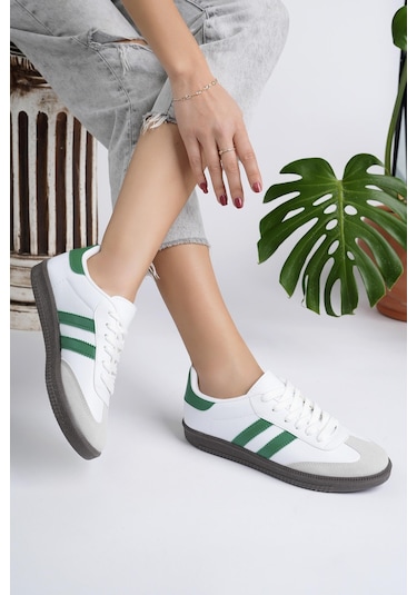 Muggo Gordon Unisex Ortopedik Günlük Garantili Bağcıklı Yürüyüş Koşu Sneaker Spor Ayakkabı Yeşil