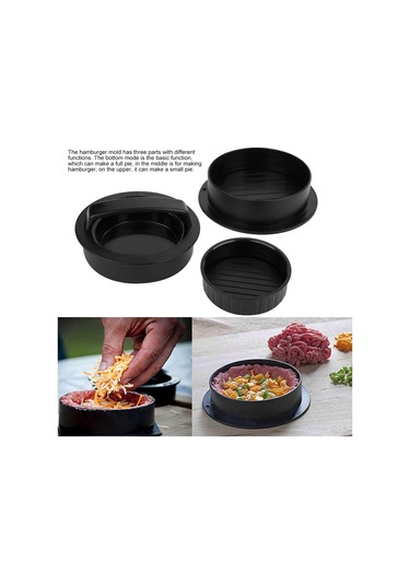 Yaozixa Üçlü Fonksiyonlu Ev Fırıncı Hamburger Formu - Hamur Kalıbı, Anti-yapışkan Abs Malzeme, Profesyonel Görünüm, Easy Clean Siyah