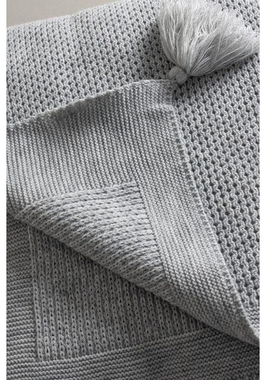 Miel Gri Kenarı Ponponlu Tek Kişilik Battaniye 160x220 37106 Gri