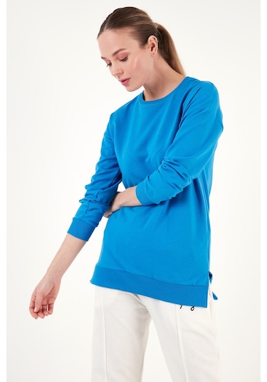 Lela Pamuklu Regular Fit Bisiklet Yaka Basic Bayan Sweat 5863569 Turkuaz