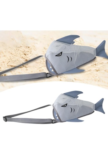 Suntek Yaz Çocukları Mesh Plaj Kabuk Torbası 25x18x15cm Çok Gri