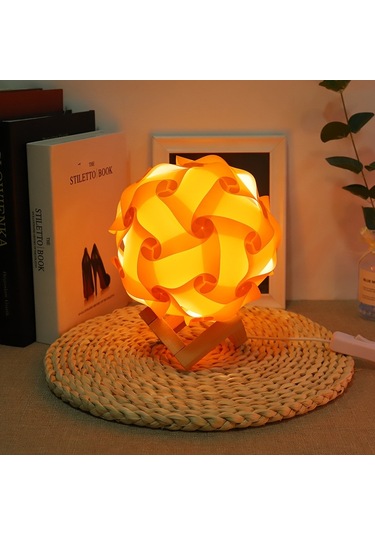 Sones Yaratıcı Yatak Odası Başucu Gece Lambası Usb Yuvarlak Romantik Oda Dekorasyon Lambası Ahşap Tabanlı, Stil: Kendin Yap Malzeme Seti Turuncu Diğer