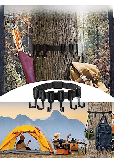 Springsun Kampanya Ağaç Kancası - Dış Mekan Kullanıma Uygun 5 Adet Kanca + 1 Askı Bandı - Siyah Dayanıklı Dikişli Dış Mekan Aletleri Siyah