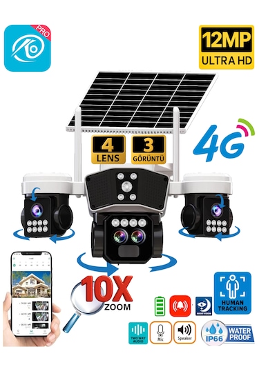 O-kam 9095 12mp 10x Zoom 4 Lens 3 Ekran Ultrahd 4g Solar Akıllı Güvenlik Kamerası