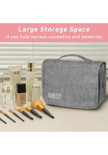 Maiyame Gri Su Geçirmez Seyahat Tuvaleti Çantası - Çoklu Bölmeli Organizer, Askıklı, 300d Kasyonik Kumaş, Büyük Ve Küçük Eşya Saklama Gri