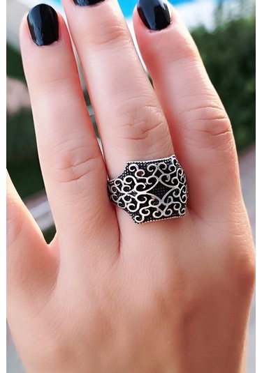 Motif Şekilli Kadın & Erkek Yüzük Gümüş Kaplama Ayarlanabilir El - 556943657 Çok Renkli