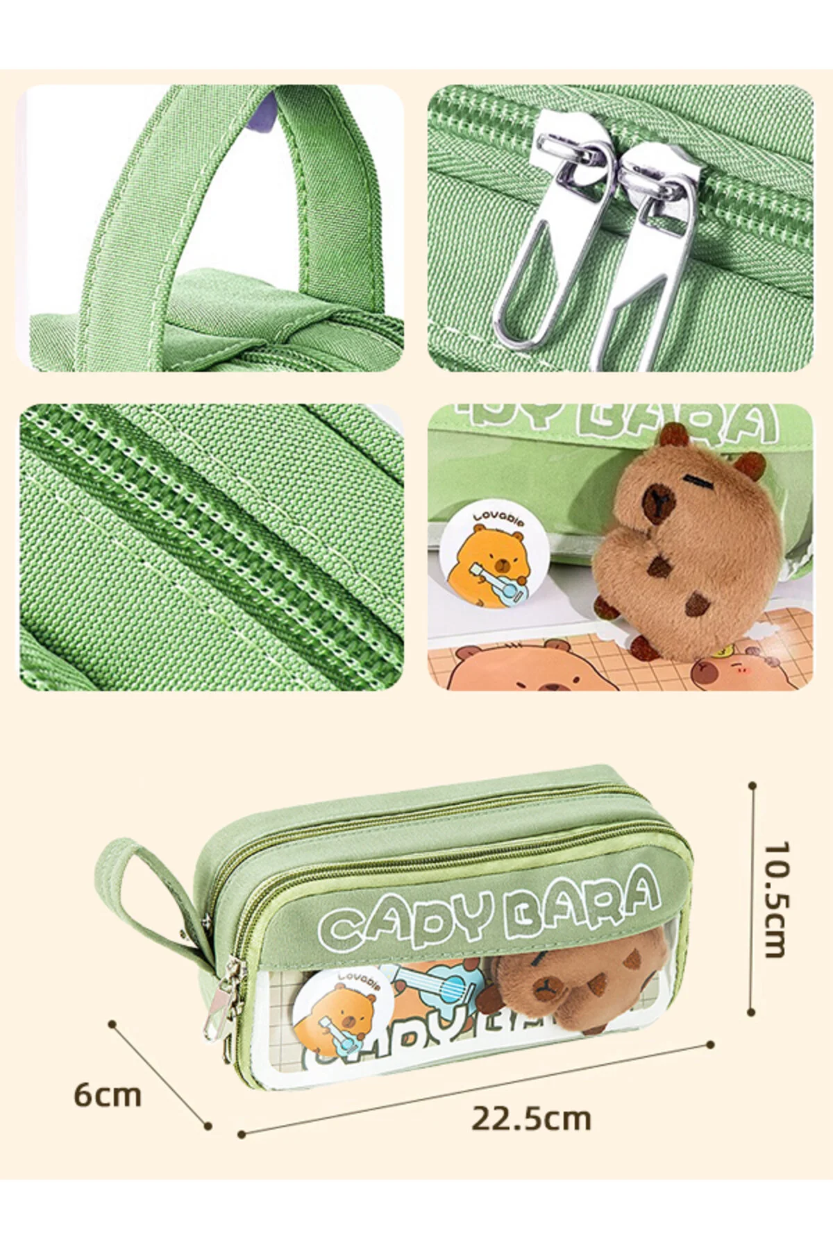 Capy Bara-40 Kalem Kapasiteli Çift Katlı Kalemlik Rastgele Broş & Oyuncak - Sütlü Kahverengi Sütlü Kahverengi