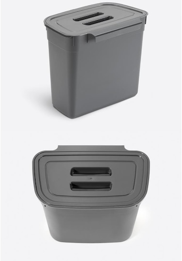 Flosoft Dolap İçi Kapaklı Asılabilir Çöp Kovası, Dolap Kapağı Askılı Çöp Kutusu Füme 7 Litre Füme