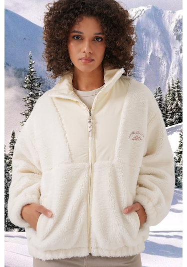 Bigdart 5194 Kadın Peluş Mont Ceket Ekru