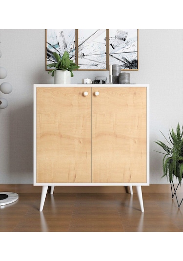 Floradesign Novo Çok Amaçlı Dolap / Kapaklı Raflı Dolap /meşe - Beyaz Meşe - Beyaz