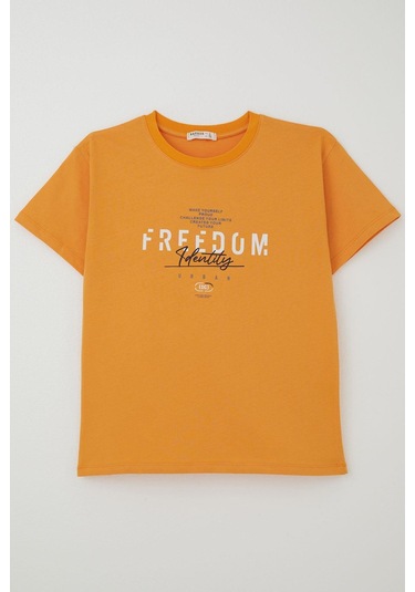 Breeze Erkek Çocuk Tişört Yazı Bakılı 5-10 Yaş, Hardal Sarı Hardal Sarı