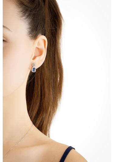 Safir Masalı 18 Ayar Beyaz Altın Kaplama Gümüş Küpe