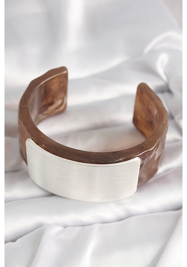 Kahverengi Mermer Desen Akrilik Plastik Gümüş Dikdörtgen Plaka Vintage Kadın Bilezik - Tj-bb6676 Diğer