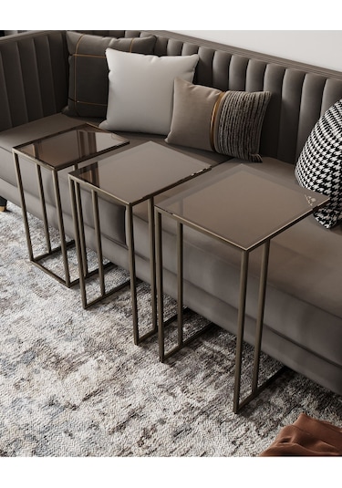 Dekoport Mira Zigon Sehpa Prinç Eskitme Rengi Bronz Cam Eskitme