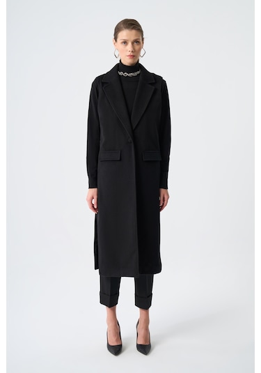 Kaşe Doku Akseuarlı Siyah Yelek 001