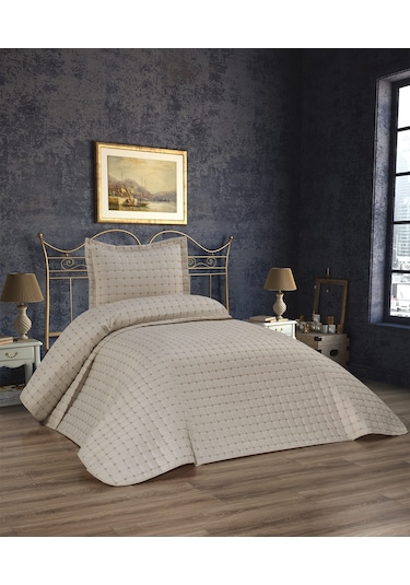 Yıldız Kapitoneli Tek Kişilik Yatak Örtüsü Bej