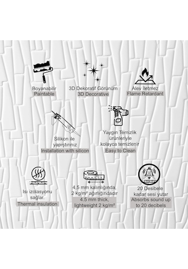 3d Duvar Paneli Boyanabilir Dekota 60x120 Cm / Geometrik Desenli 7'li Paket-5 M²