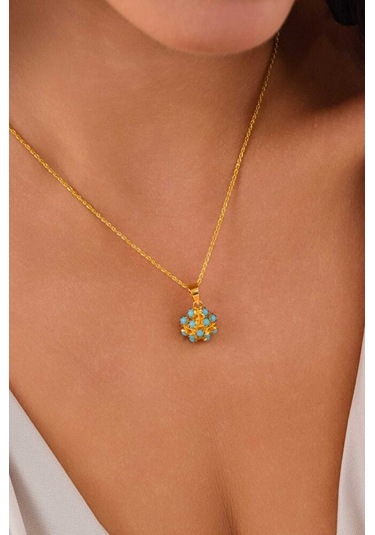 14 Ayar Altın Firuze Piramit Kolye Sarı