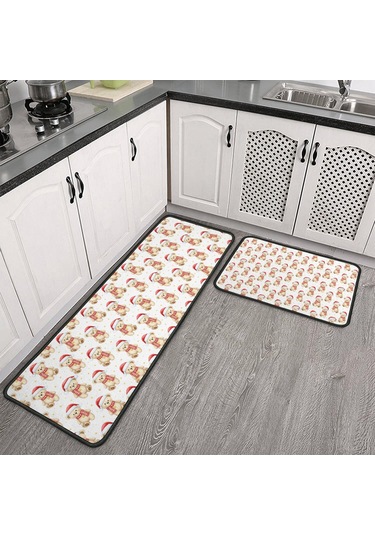 Noel Desenli 2'li Mutfak Matı, Anti-yorgunluk, Yastıklı Ve Kaymaz, Mutfak Ve Ofis İçin Noel Bayramlık Ayı