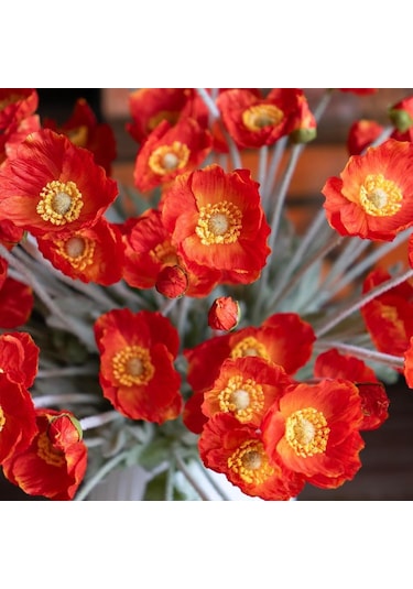 Yapay Çiçek Gelincik Çiçeği Kırmızı Renk 3 Çiçek 1 Tomurcuk 59cm