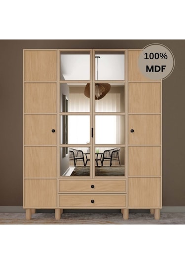 Meşe 4 Kapak Mdf Ayaklı Tasarım Gardırop Rota