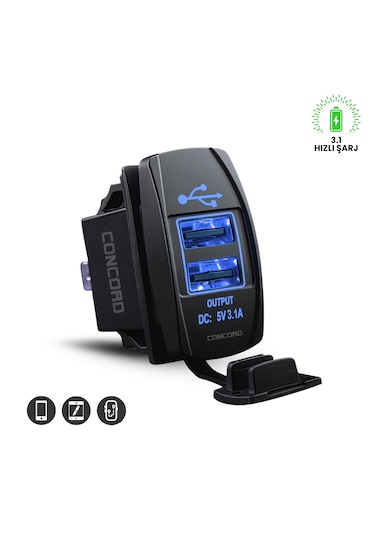 Ch-22 3.1a Çift Usb 12-24v Marin Gömme Tip Araç Şarj Soketi