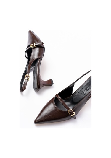 H-470 Kahve Rugan Baret Tokalı Arkası Açık Günlük Kadın Sanda... Kahve