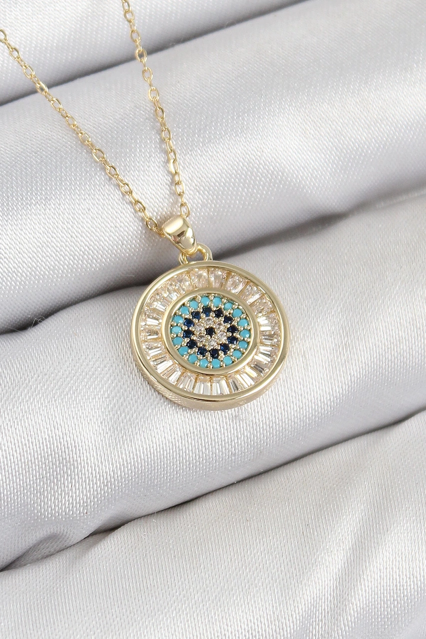 Dodes Dodes Pirinç Zirkon Taşlı Su Yolu Nazar Model Gold Renk Kadın Kolye Tg27bko10428 Çok renkli