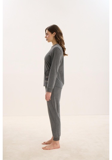 Kadın Uzun Kol Antrasit Kadife Pijama Takım C3t8n0o61 001