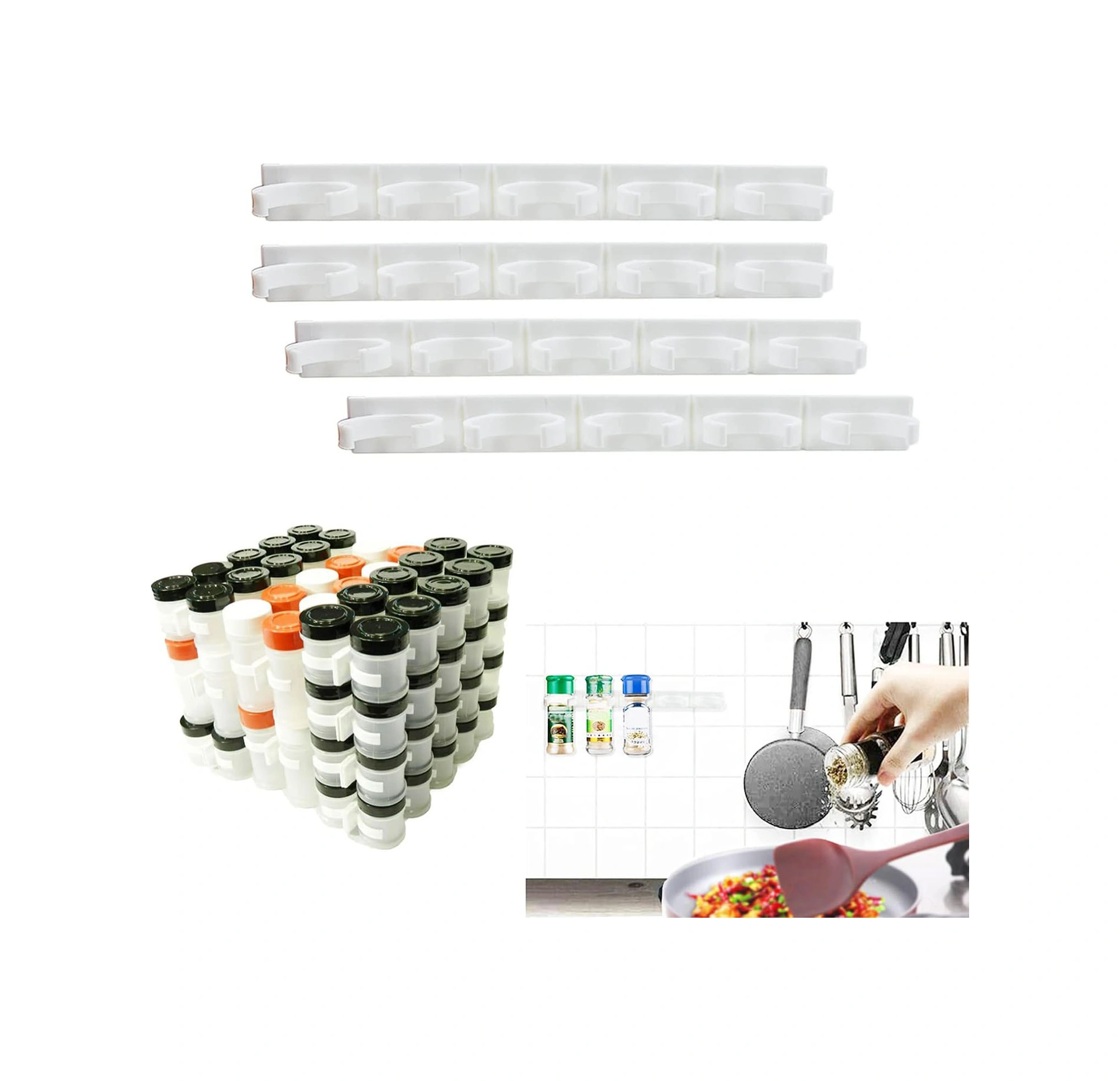 Yuntech01 8 Adet Beyaz Plastik Baharat Kutusu Rakımı - 5 Klipsli, Mutfak/banyo Düzenleyici, Uzunluk 25 Cm Beyaz