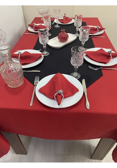 Sıvı Geçirmez Dertsiz Masa Örtüsü Kırmızı 25 Parça Set