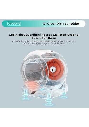 Groove Q-clean Wi-fi Otomatik Akıllı Kedi Tuvaleti Gri Ultra Sessiz+akıllı Sprey Koku Giderici+app Kontrol+akıllı Sensör