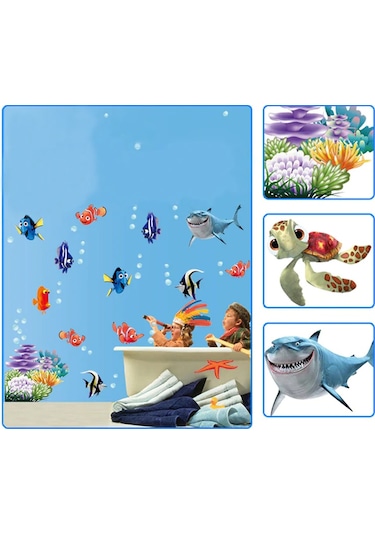 Gajeena Deniz Dünyası Duvar Sticker, Tekrardan Kullanıma Uygun, 60x45cm, Otomatik Çıkarılabilir, Salon/çalışma Odası Dekorasyonu, Ay617 Diğer