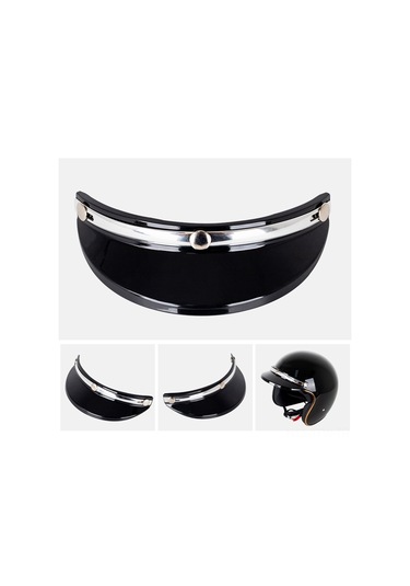 Tenfowee My02 Retro Motosiklet Kaskı İçin 3/4 Kapaklı Güneşlik Siper Siyah Gümüş - Pc Malzeme, 25x10x5cm