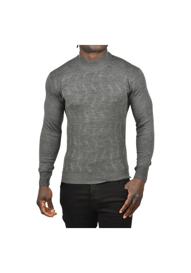 Deepsea Erkek Antrasit Dar Kesim Yarım Balıkçı Yaka Desenli Triko Yarım Boğazlı Kazak 2505505 Antrasit