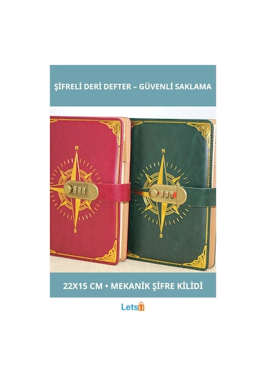 Özel Tasarım Şifreli Deri Defter 22x15 Cm Çok Renkli