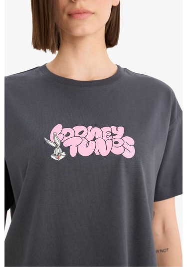 Defacto Coool Looney Tunes Oversize Geniş Kalıp Sırt Baskılı Kısa Kollu Tişört E9847ax25auar191 Antrasit